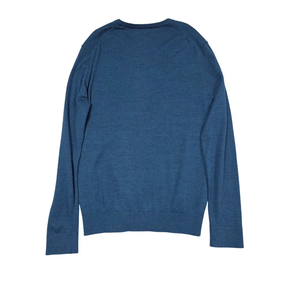 Linea V-Neck Sweater Mens L Blue Pure Merino Wool The Prestwick Classic Pullover